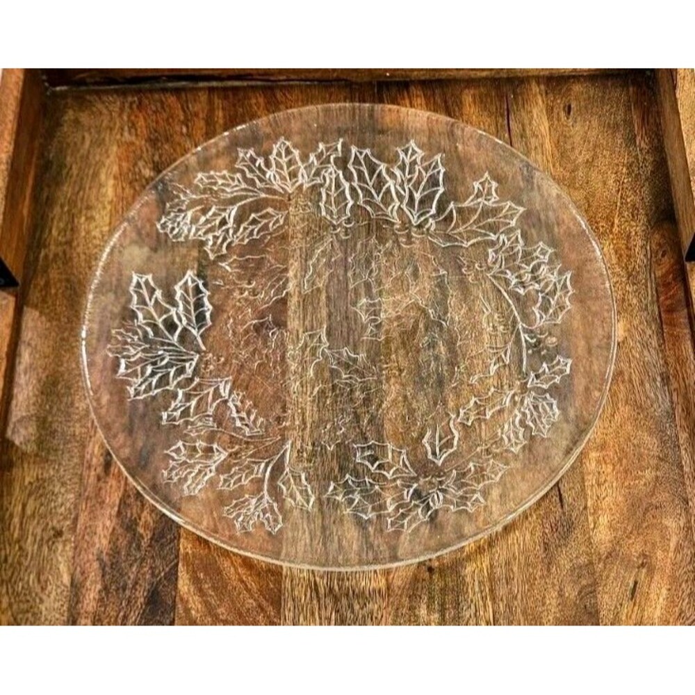 Vtg‎ Pilgrim Glass Holiday Serving Platter Christmas Dish ~12.5" Plate Frosted